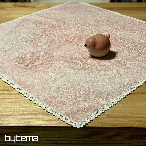 Stary różowy obrus z koronką 70x70