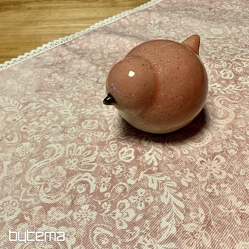 Stary różowy obrus z koronką 70x70