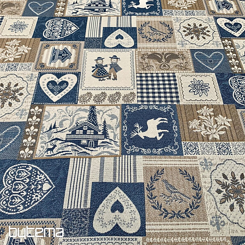 Dekoracyjna tkanina żakardowa PATCHWORK SERCA NIEBIESKIE