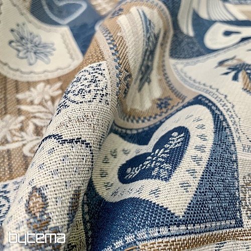 Dekoracyjna tkanina żakardowa PATCHWORK SERCA NIEBIESKIE