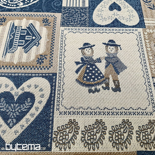 Dekoracyjna tkanina żakardowa PATCHWORK SERCA NIEBIESKIE