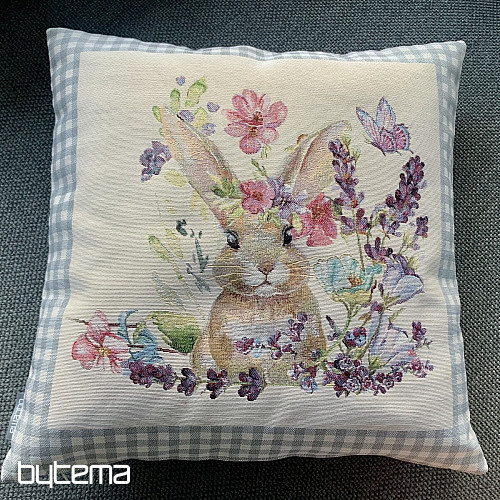 Poszewka gobelinowa KRÓLICZEK W RAMCE szara krata