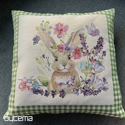Poszewka gobelinowa KRÓLICZEK W RAMCE zielona kratka