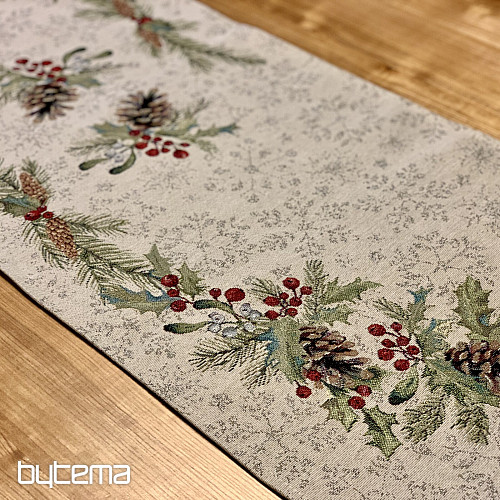 Gobelinowy obrus, szal i nakrycie stołu SOSNA i MISTLETTE