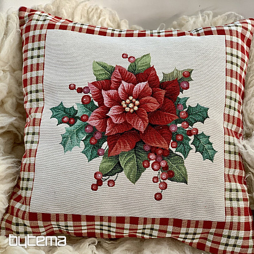 Świąteczna okładka gobelinowa CHRISTMAS GWIAZDA w czerwoną kratkę