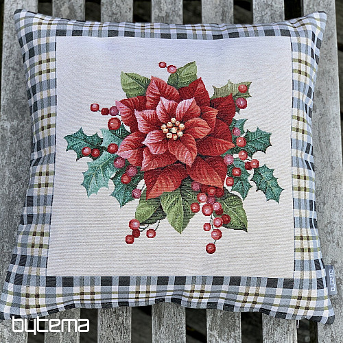 Świąteczna okładka gobelinowa CHRISTMAS GWIAZDA w szarą kratkę