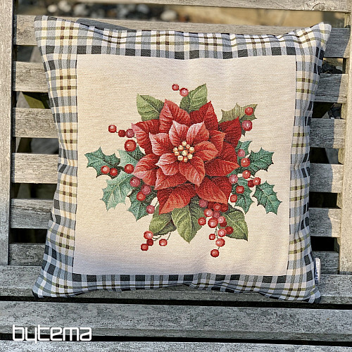 Świąteczna okładka gobelinowa CHRISTMAS GWIAZDA w szarą kratkę