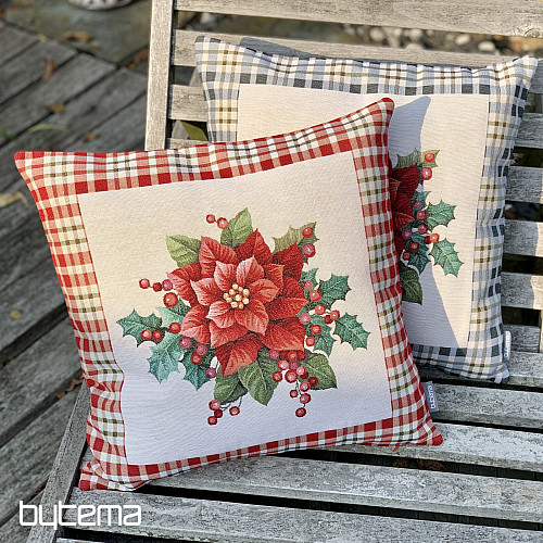 Świąteczna okładka gobelinowa CHRISTMAS GWIAZDA w szarą kratkę