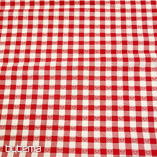 Tkanina dekoracyjna KANAFAS SOFI SERCE czerwona