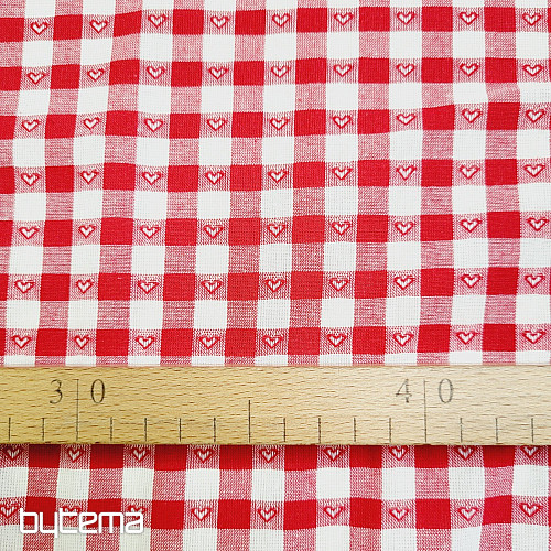 Tkanina dekoracyjna KANAFAS SOFI SERCE czerwona