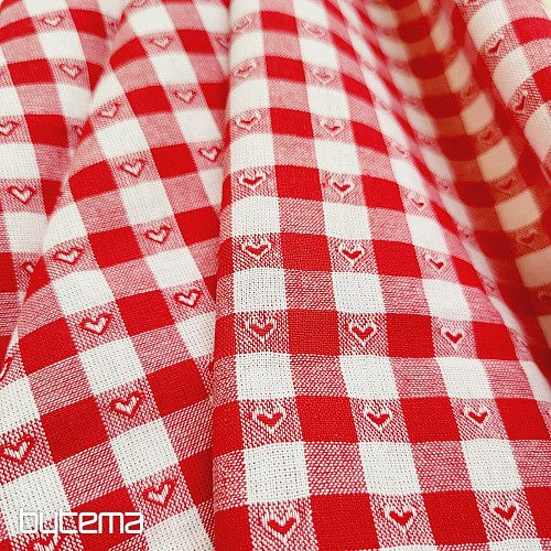 Tkanina dekoracyjna KANAFAS SOFI SERCE czerwona