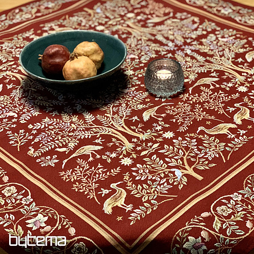Obrus i szalik gobelinowy WILLIAM MORRIS bordowy