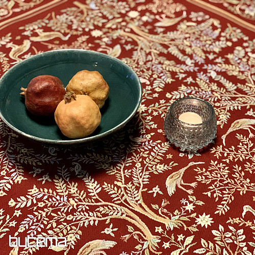 Obrus i szalik gobelinowy WILLIAM MORRIS bordowy