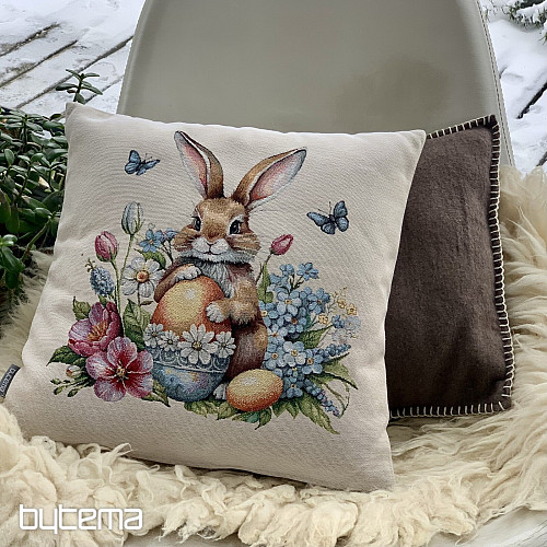 Gobelin wielkanocny przedstawiający polowania i żółte jajka