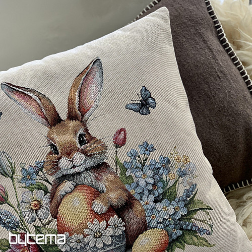 Gobelin wielkanocny przedstawiający polowania i żółte jajka