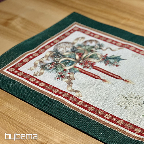 Obrus i szalik gobelinowy PŁONĄCE ŚWIECE zielona lamówka