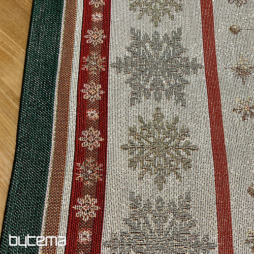 Obrus i szalik gobelinowy PŁONĄCE ŚWIECE zielona lamówka