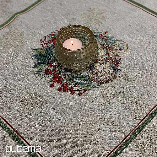 Obrus i szalik gobelinowy PŁONĄCE ŚWIECE zielona lamówka