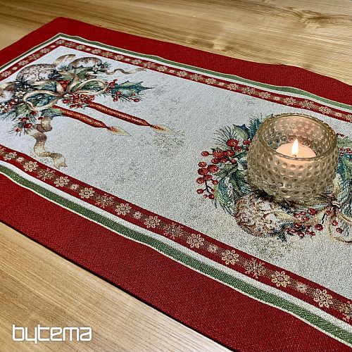 Obrus i szalik z gobelinu PŁONĄCE ŚWIECE czerwona lamówka