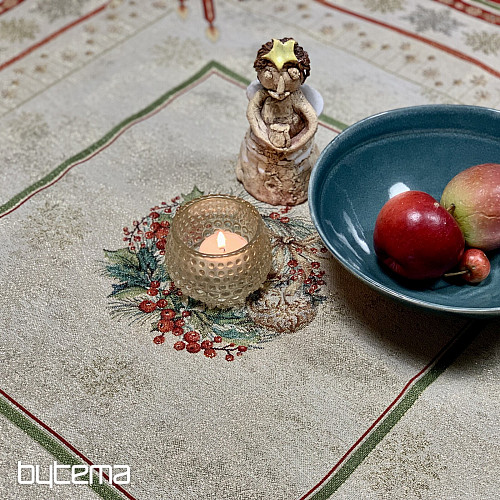 Obrus i szalik z gobelinu PŁONĄCE ŚWIECE czerwona lamówka