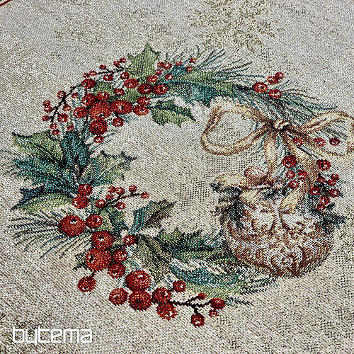 Obrus i szalik z gobelinu PŁONĄCE ŚWIECE czerwona lamówka