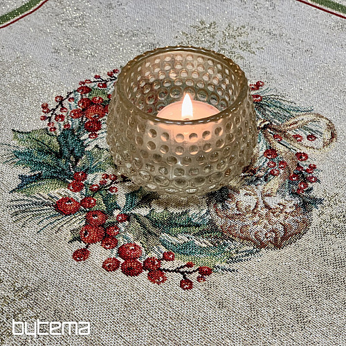 Obrus i szalik z gobelinu PŁONĄCE ŚWIECE czerwona lamówka