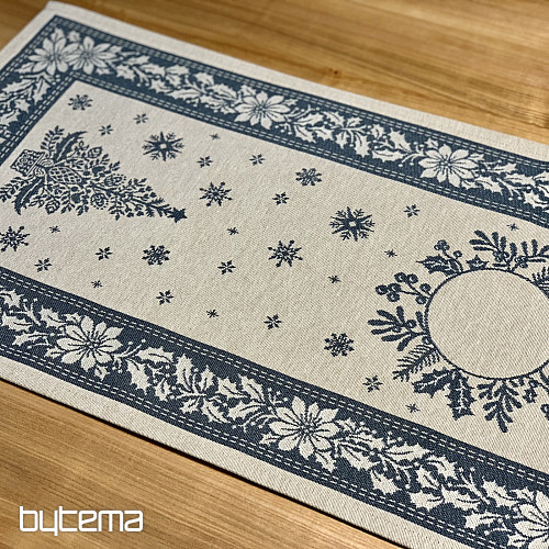 Obrus i szalik gobelinowy FOLK BOŻE NARODZENIE niebieski