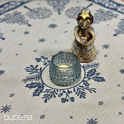 Obrus i szalik gobelinowy FOLK BOŻE NARODZENIE niebieski