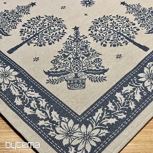 Obrus i szalik gobelinowy FOLK BOŻE NARODZENIE niebieski