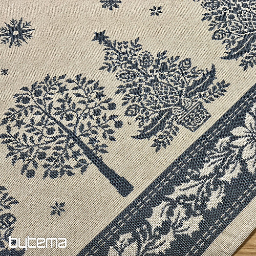 Obrus i szalik gobelinowy FOLK BOŻE NARODZENIE niebieski