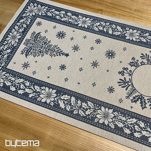 Obrus i szalik gobelinowy FOLK BOŻE NARODZENIE niebieski