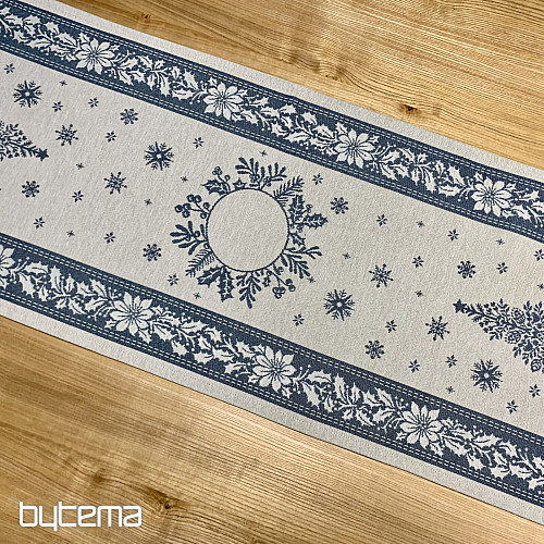 Obrus i szalik gobelinowy FOLK BOŻE NARODZENIE niebieski