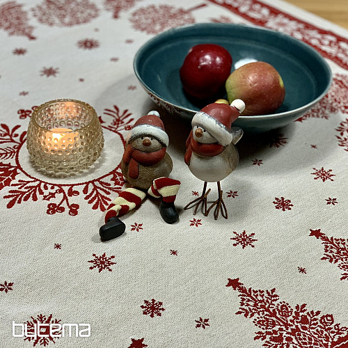 Obrus i szalik gobelinowy FOLK BOŻE NARODZENIE czerwony