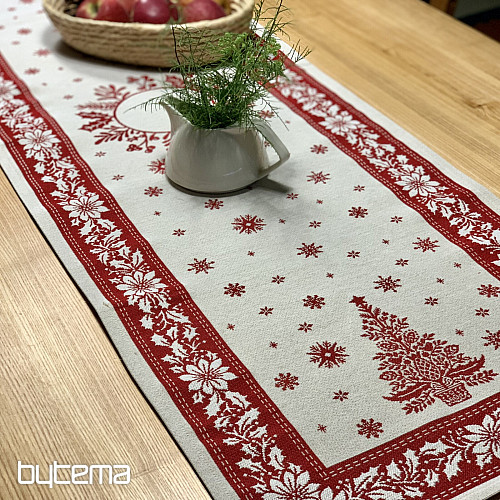 Obrus i szalik gobelinowy FOLK BOŻE NARODZENIE czerwony