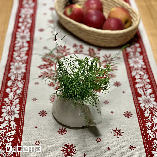 Obrus i szalik gobelinowy FOLK BOŻE NARODZENIE czerwony