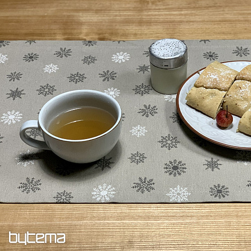 Obrus i szalik świąteczny PŁATKI SZARY BIAŁY