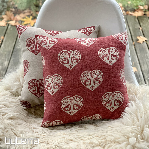 Luksusowa dekoracyjna okładka SERCE Z JELENIEM czerwona B