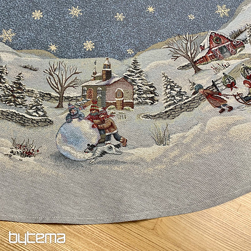 Okrągły obrus z gobelinu świątecznego RADOŚĆ ŚWIĄT BOŻEGO NARODZENIA