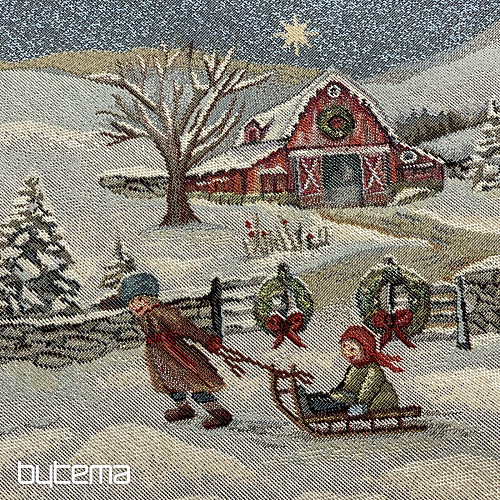 Okrągły obrus z gobelinu świątecznego RADOŚĆ ŚWIĄT BOŻEGO NARODZENIA