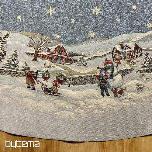 Okrągły obrus z gobelinu świątecznego RADOŚĆ ŚWIĄT BOŻEGO NARODZENIA