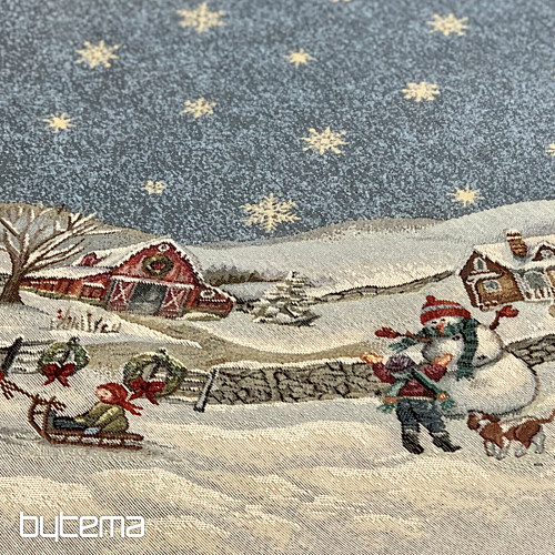 Okrągły obrus z gobelinu świątecznego RADOŚĆ ŚWIĄT BOŻEGO NARODZENIA