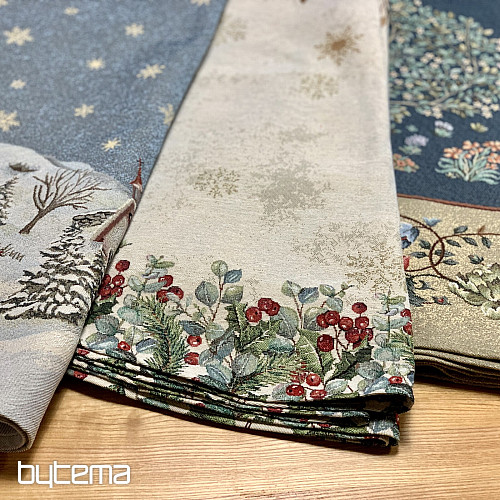 Okrągły obrus z gobelinu świątecznego RADOŚĆ ŚWIĄT BOŻEGO NARODZENIA