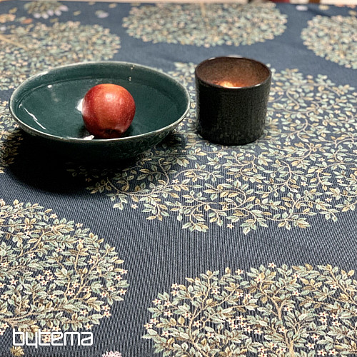 Obrus gobelinowy okrągły DRZEWO SZCZĘŚCIA niebieski