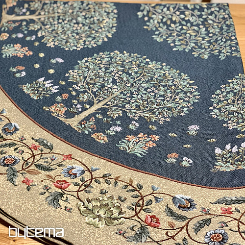 Obrus gobelinowy okrągły DRZEWO SZCZĘŚCIA niebieski