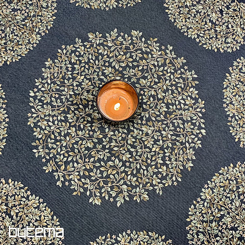 Obrus gobelinowy okrągły DRZEWO SZCZĘŚCIA niebieski