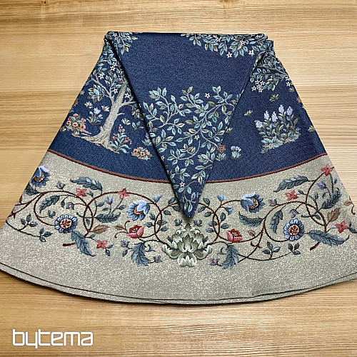 Obrus gobelinowy okrągły DRZEWO SZCZĘŚCIA niebieski