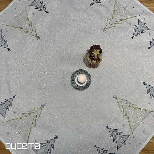 Haftowany obrus i szalik SZARE ZŁOTE DRZEWA