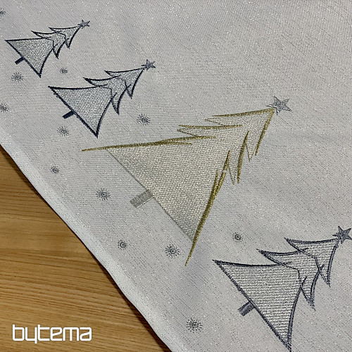 Haftowany obrus i szalik SZARE ZŁOTE DRZEWA