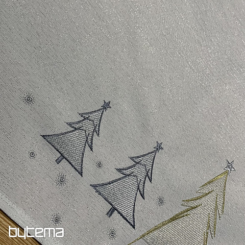 Haftowany obrus i szalik SZARE ZŁOTE DRZEWA