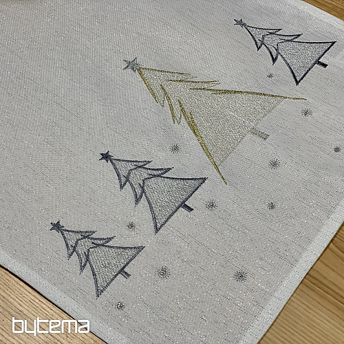 Haftowany obrus i szalik SZARE ZŁOTE DRZEWA